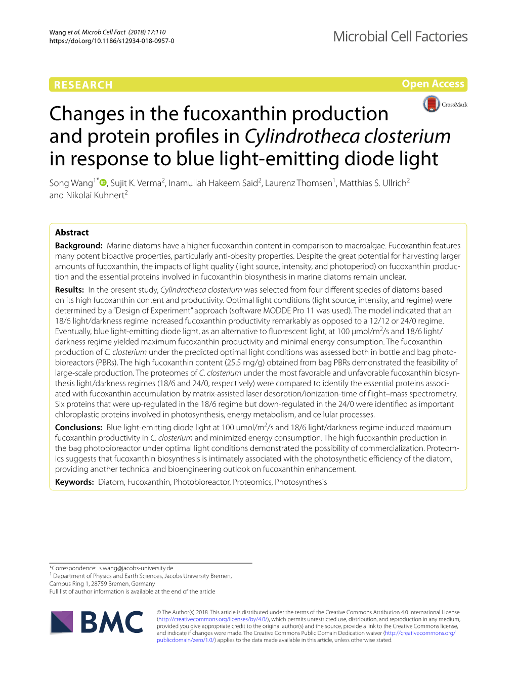 Changes in the Fucoxanthin Production and Protein Profiles In