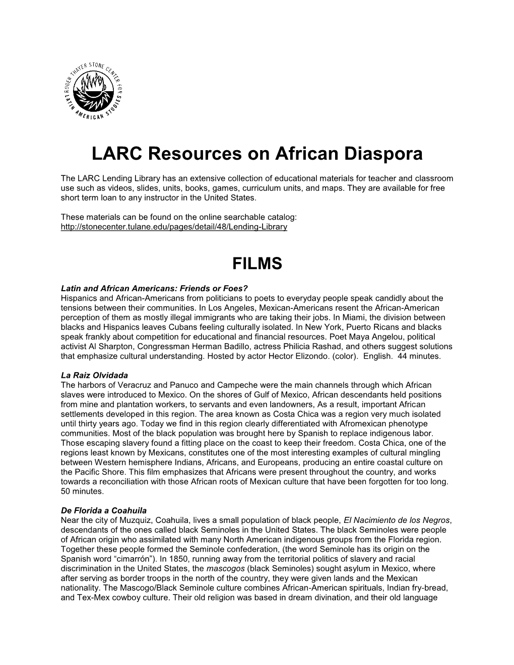 LARC Resources on African Diaspora