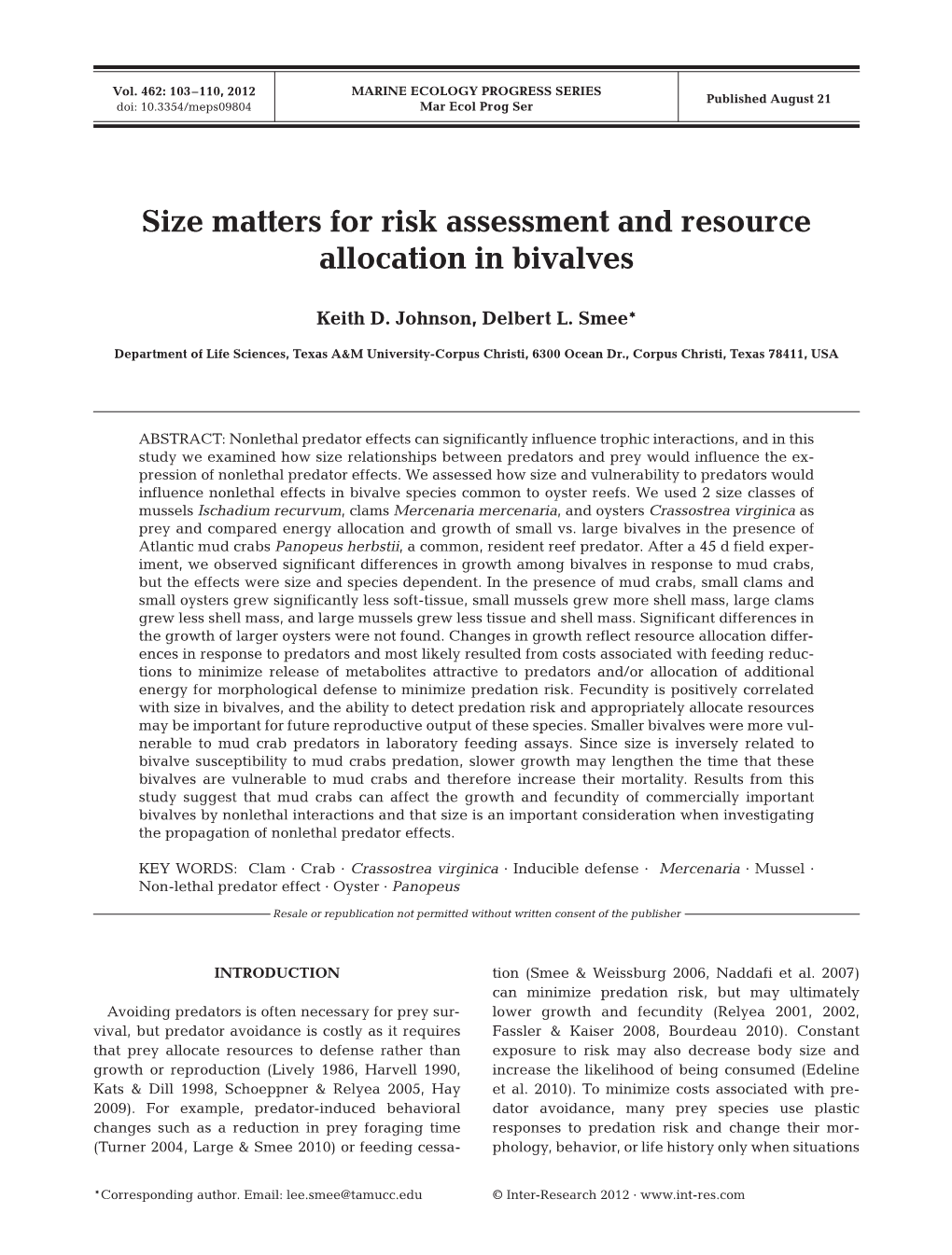 Size Matters for Risk Assessment and Resource Allocation in Bivalves