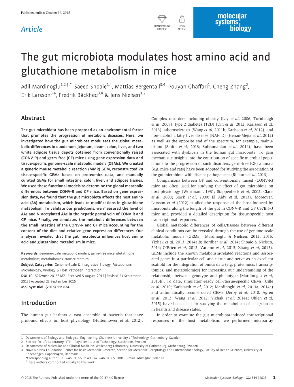 The Gut Microbiota Modulates Host Amino Acid and Glutathione Metabolism in Mice
