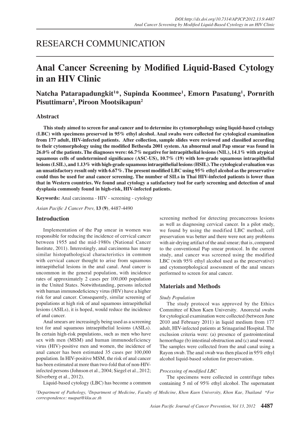 Anal Cancer Screening by Modified Liquid-Based Cytology in an HIV Clinic