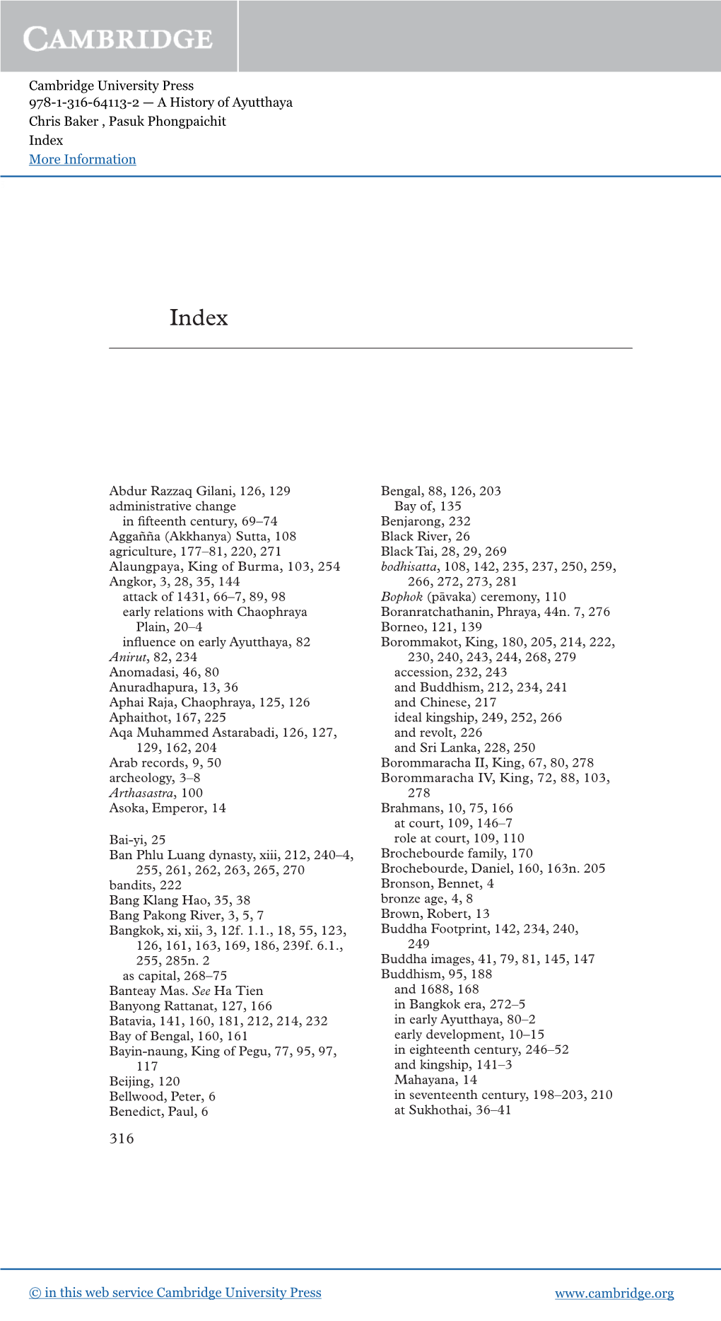 Cambridge University Press 978-1-316-64113-2 — a History of Ayutthaya Chris Baker , Pasuk Phongpaichit Index More Information