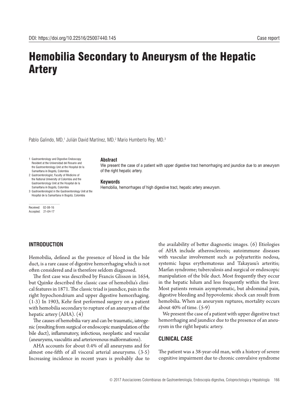 Hemobilia Secondary to Aneurysm of the Hepatic Artery