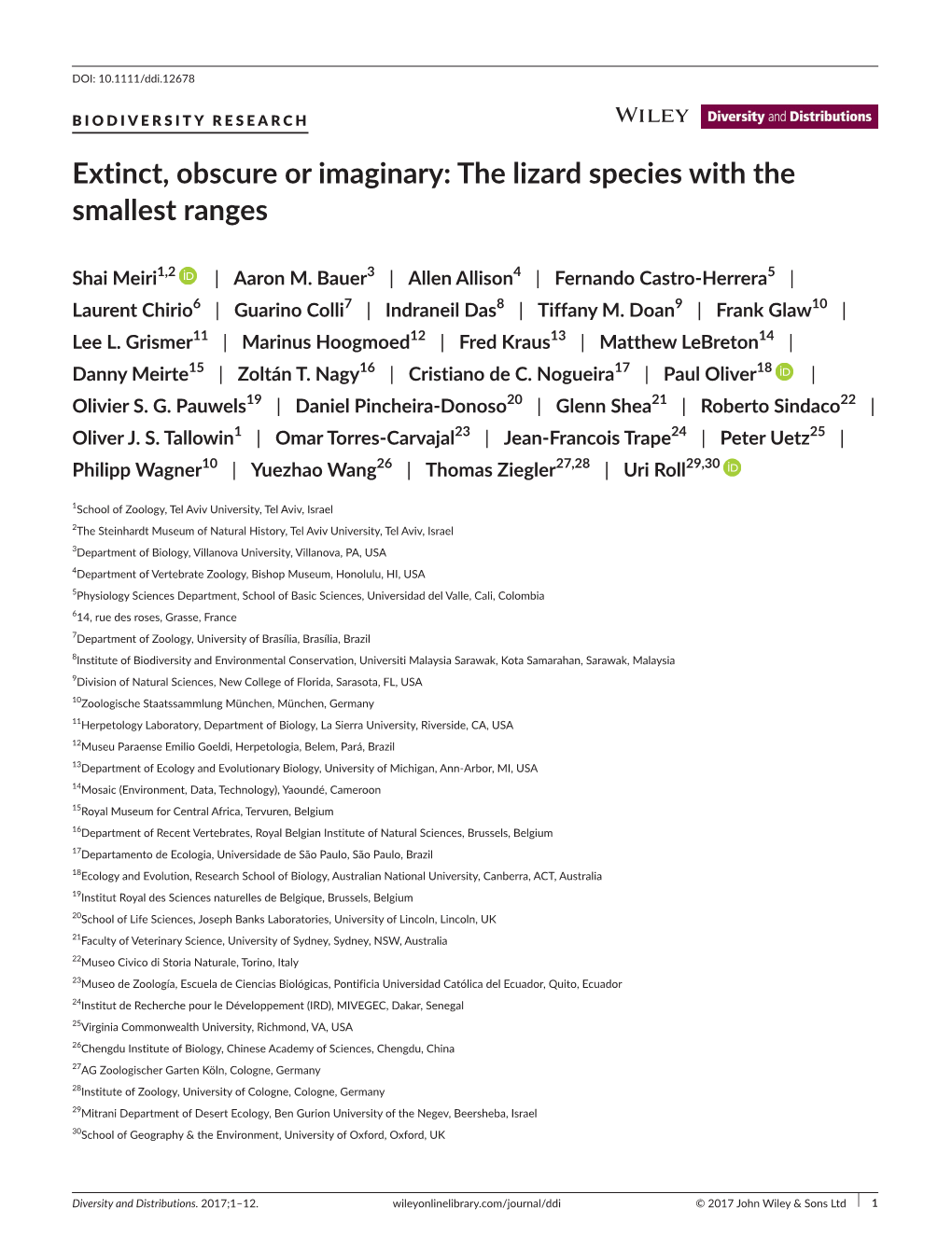 Extinct, Obscure Or Imaginary: the Lizard Species with the Smallest Ranges