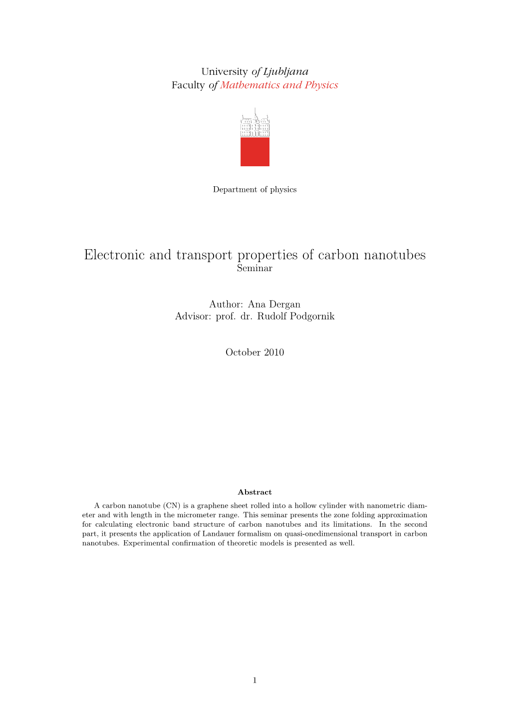Electronic and Transport Properties of Carbon Nanotubes Seminar