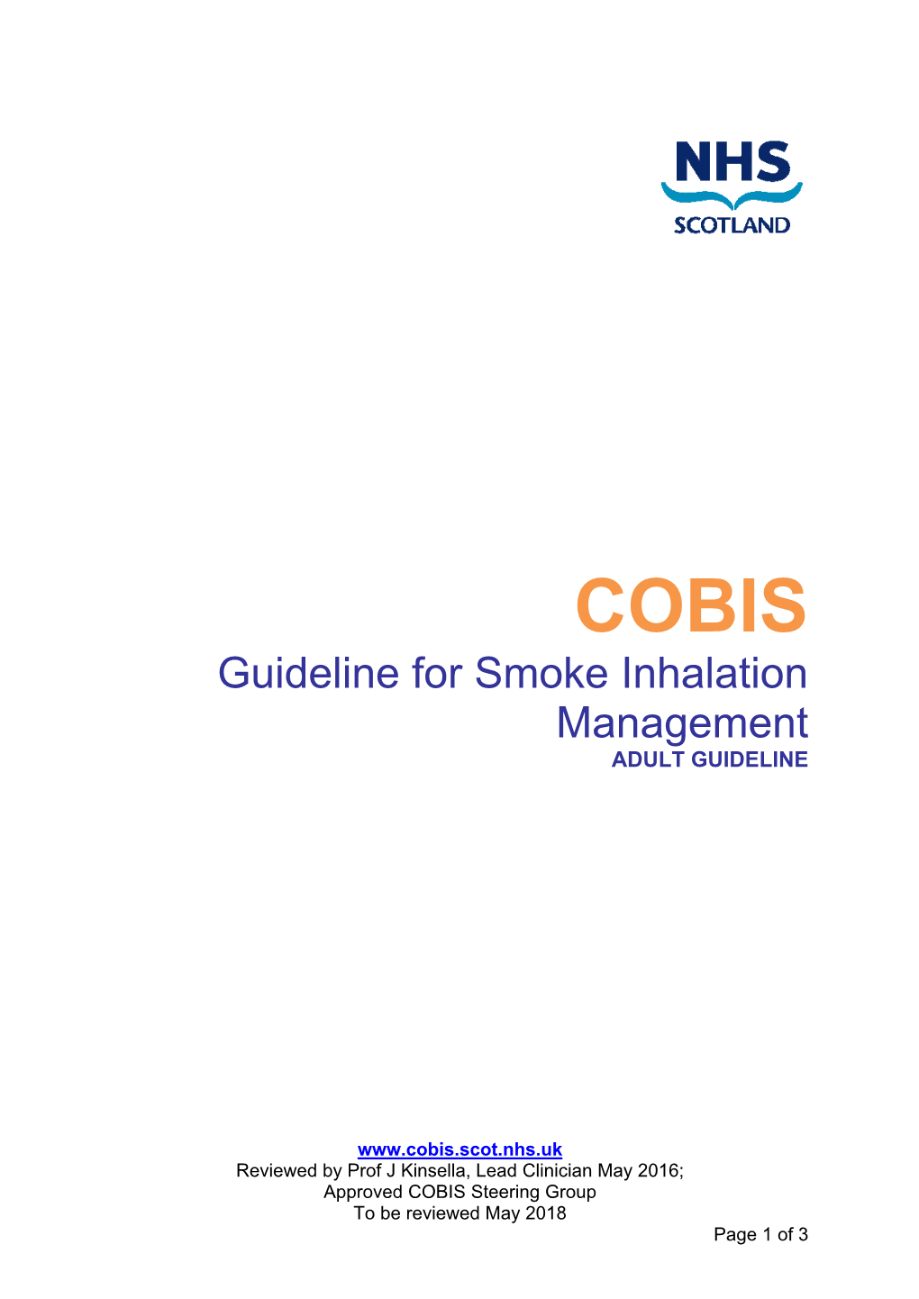 Guideline for Smoke Inhalation Management ADULT GUIDELINE