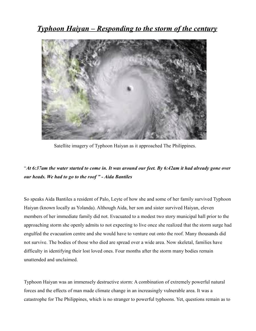 Typhoon Haiyan – Responding to the Storm of the Century