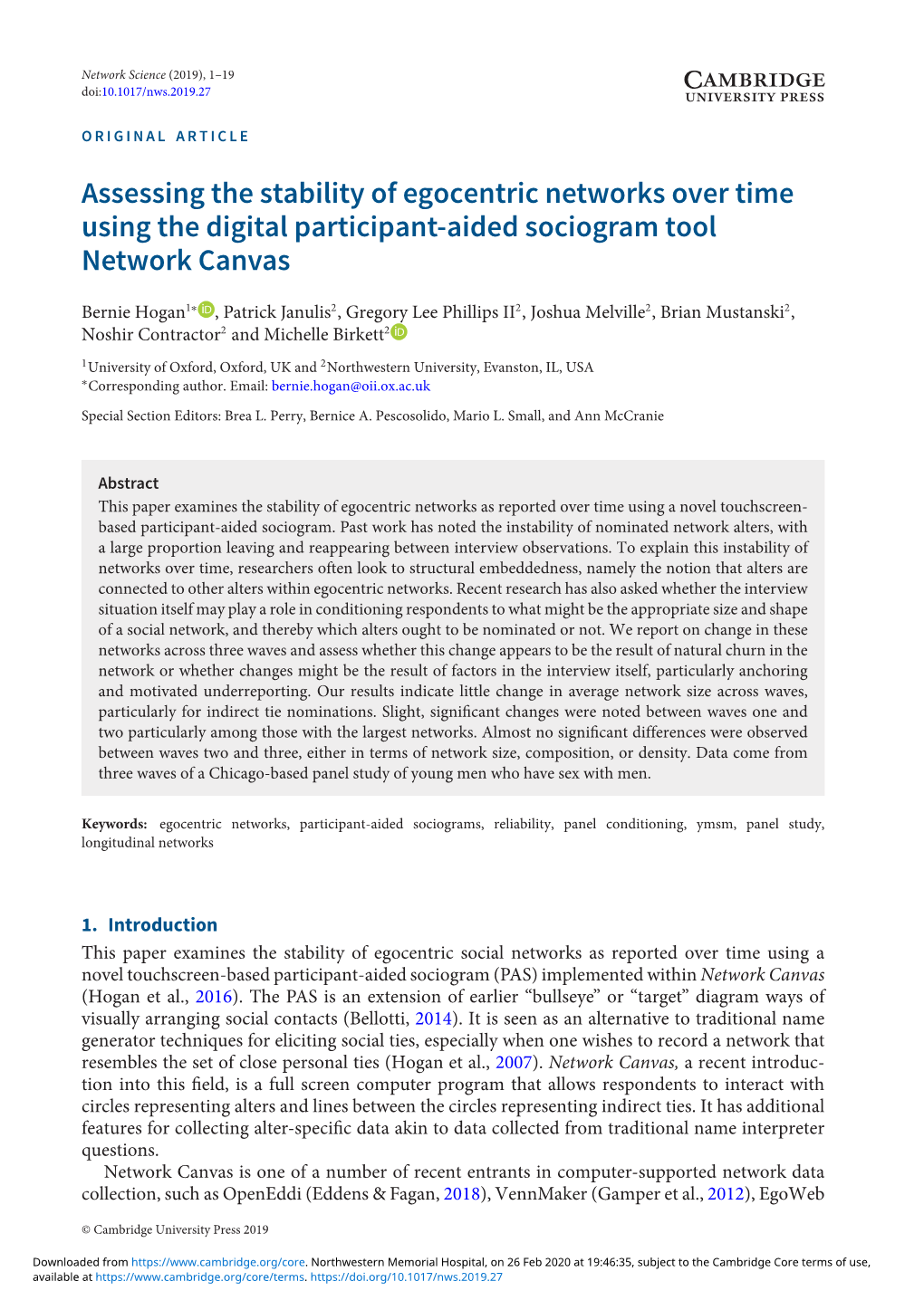 Assessing the Stability of Egocentric Networks Over Time Using the Digital Participant-Aided Sociogram Tool Network Canvas