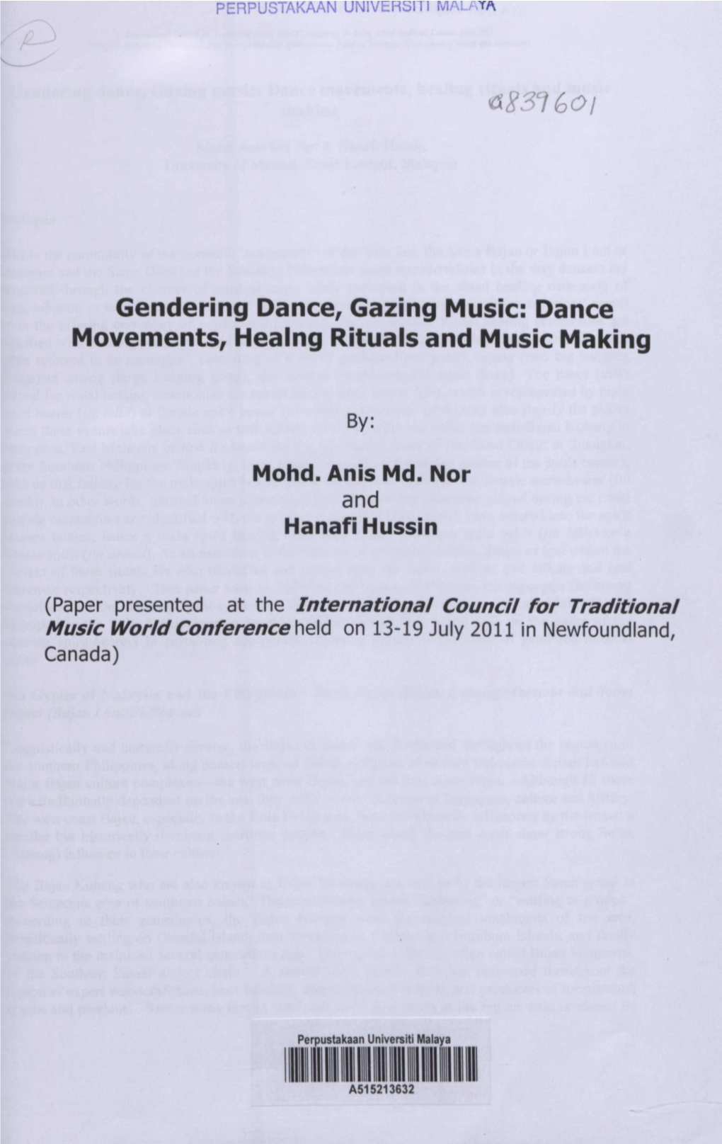 Dance Movements, Healng Rituals and Music Making