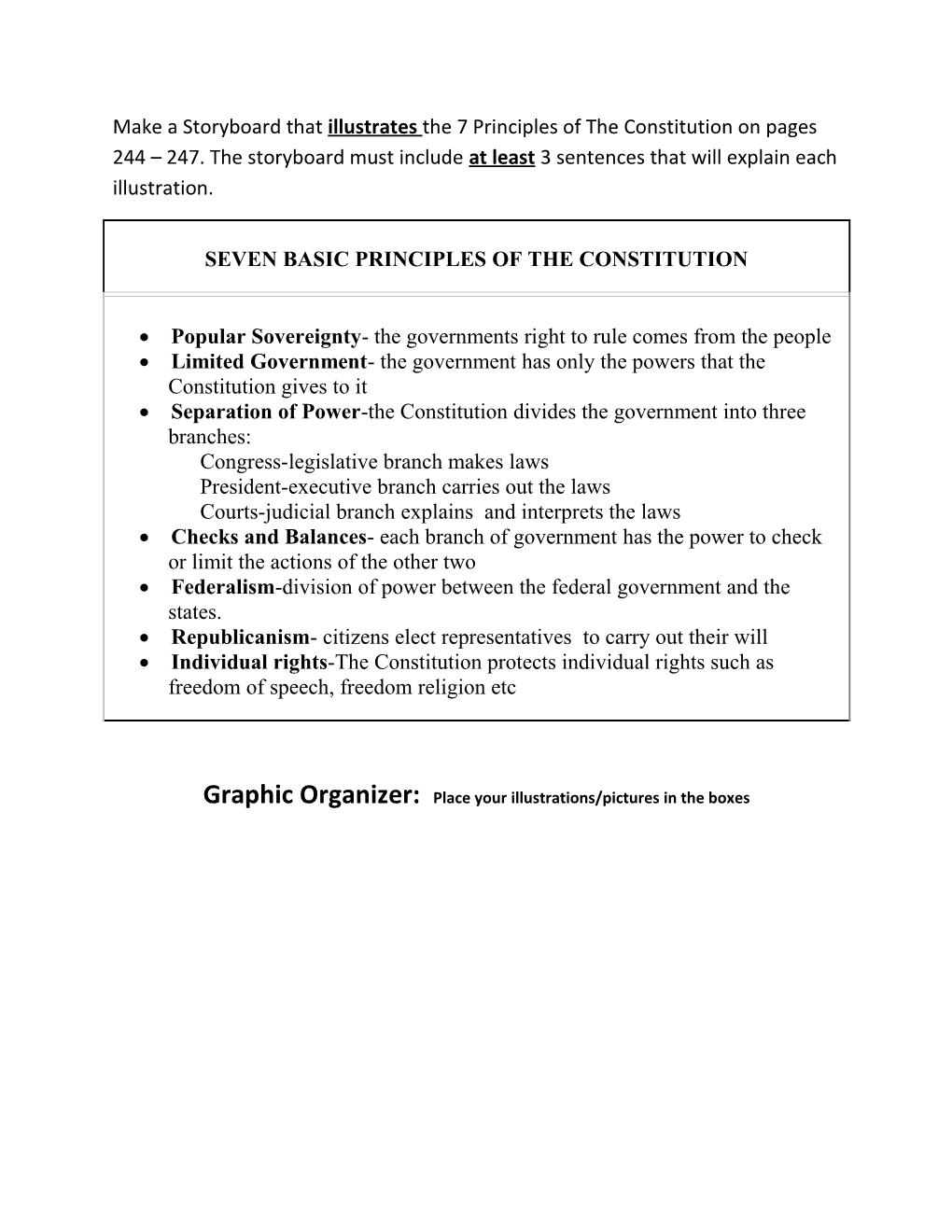 Graphic Organizer: Place Your Illustrations/Pictures in the Boxes