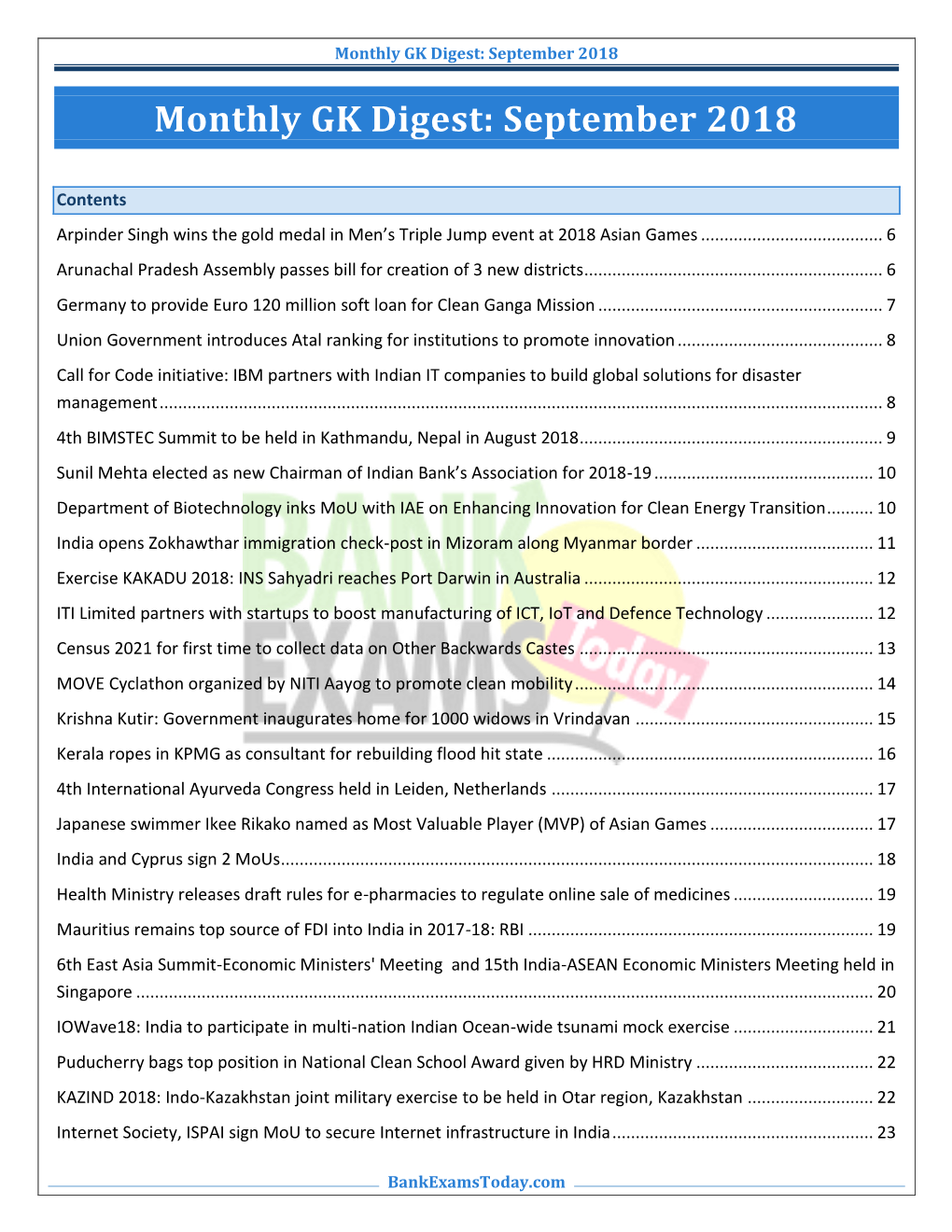 Monthly GK Digest: September 2018