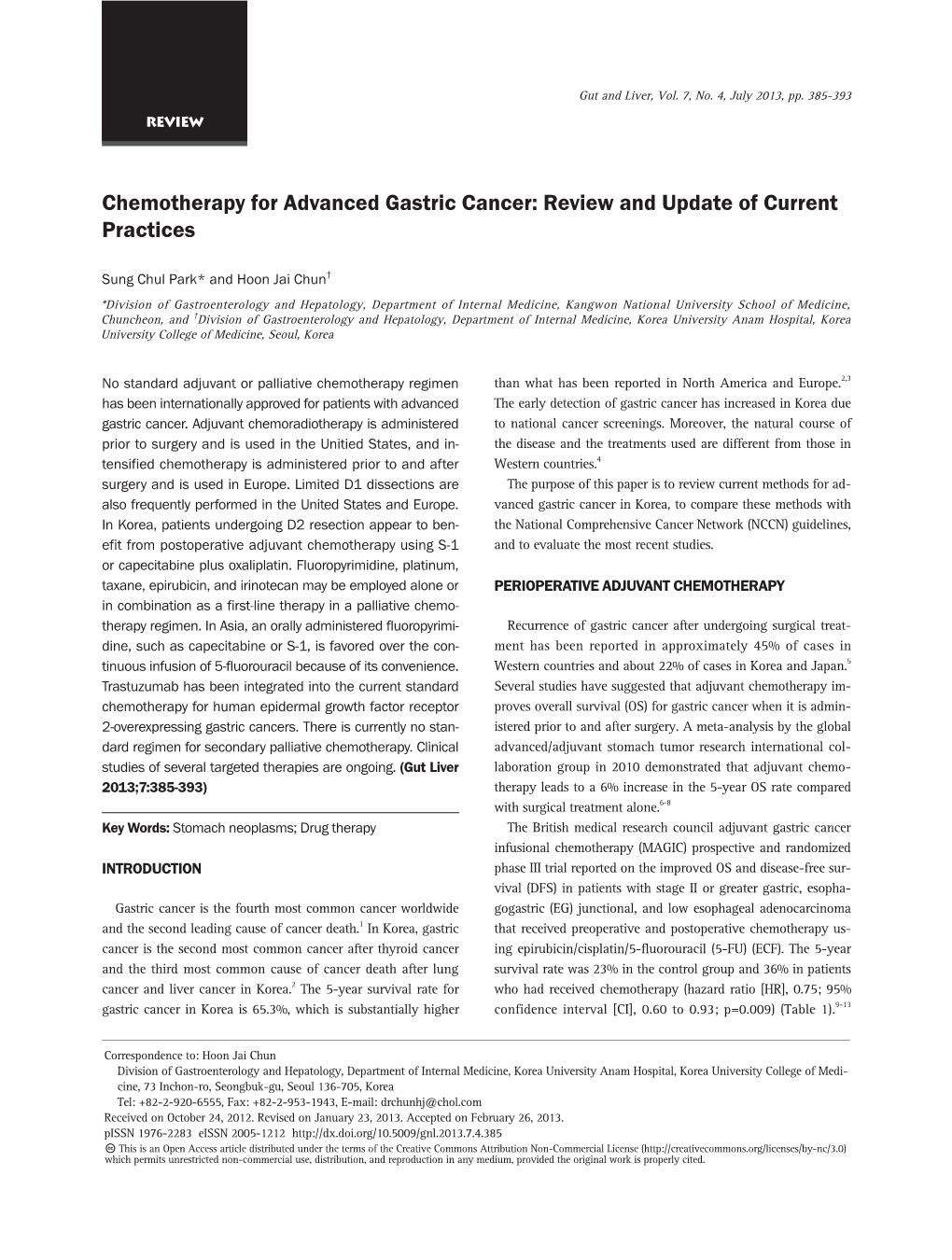 Chemotherapy for Advanced Gastric Cancer: Review and Update of Current Practices