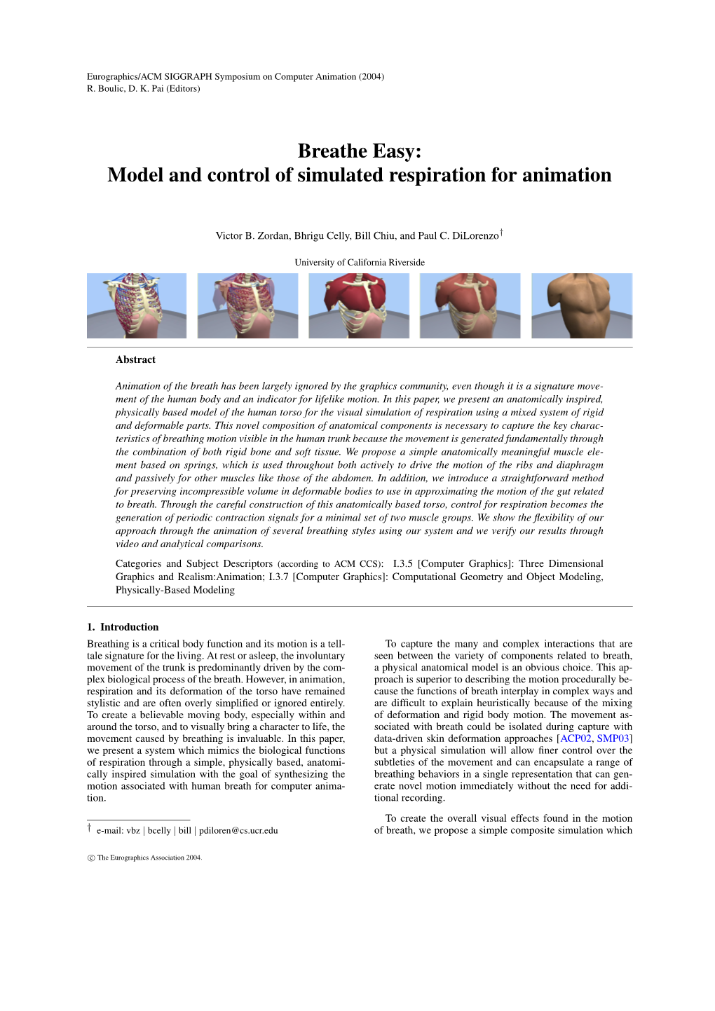 Breathe Easy: Model and Control of Simulated Respiration for Animation