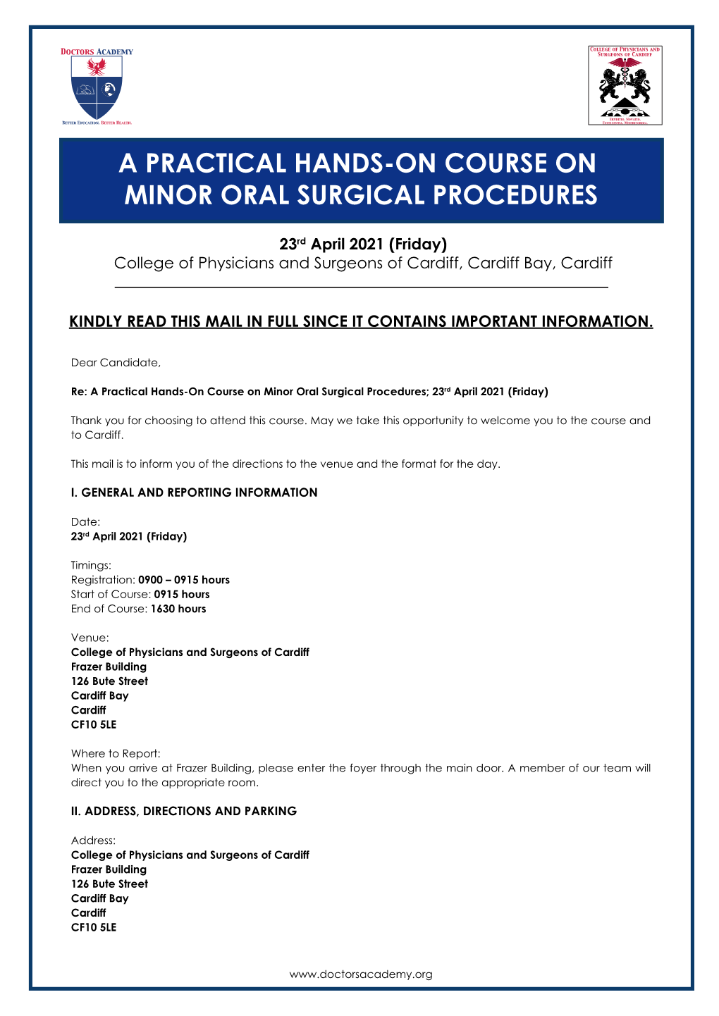 A Practical Hands-On Course on Minor Oral Surgical Procedures