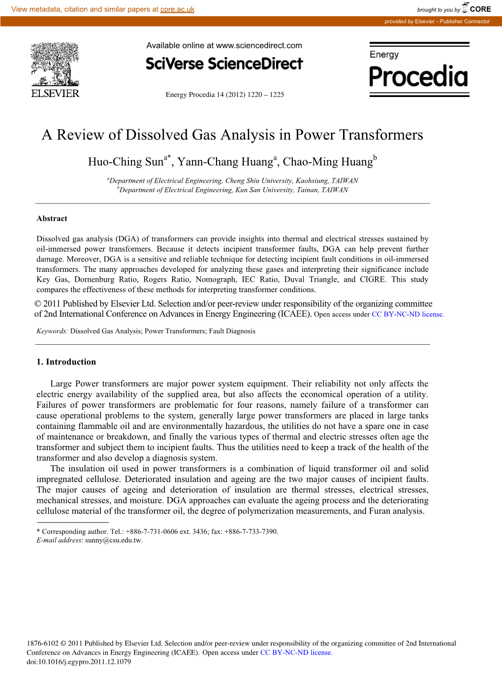 A Review of Dissolved Gas Analysis in Power Transformers