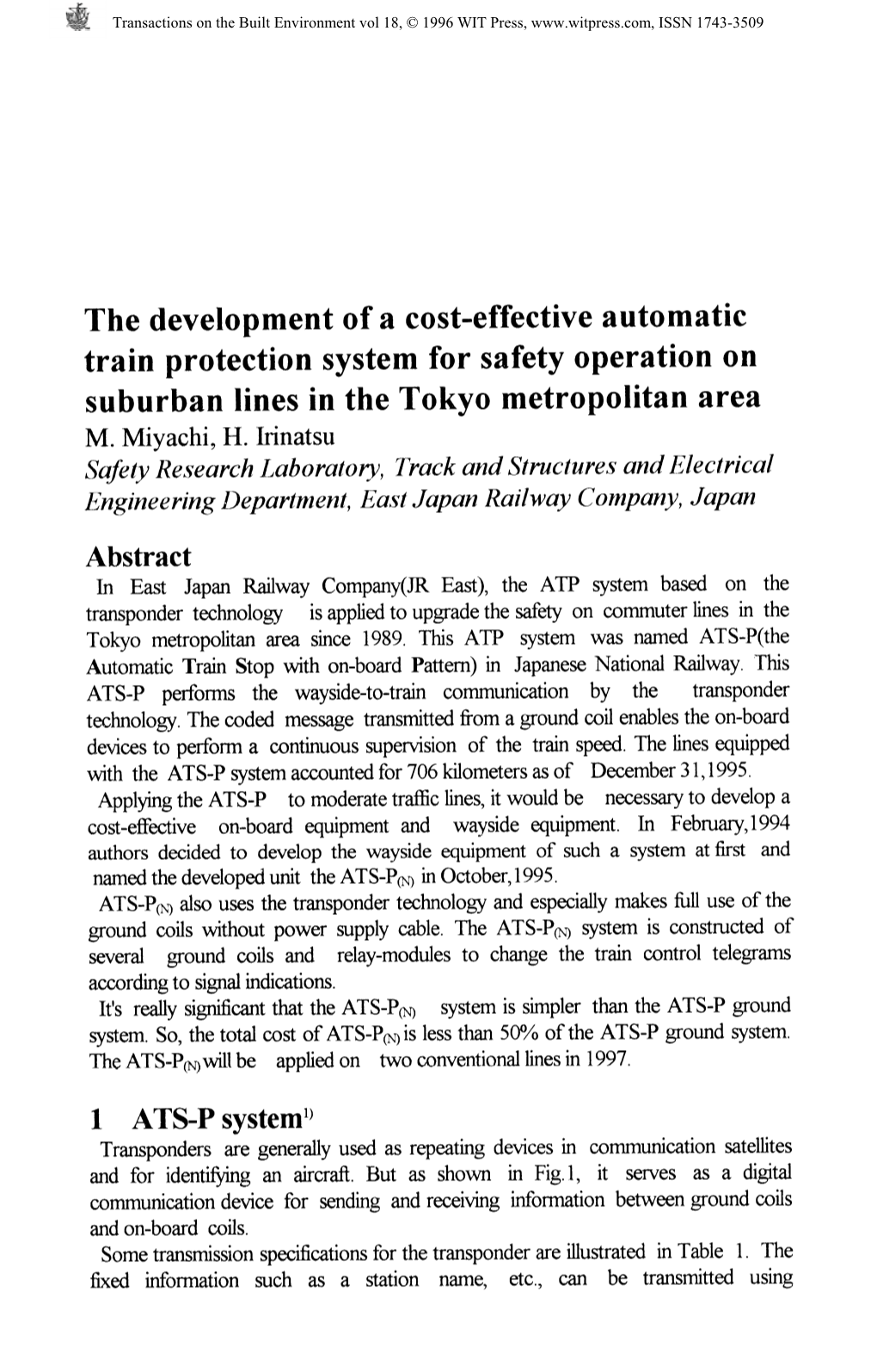 The Development of a Cost-Effective Automatic Train Protection System for Safety Operation on Suburban Lines in the Tokyo Metrop