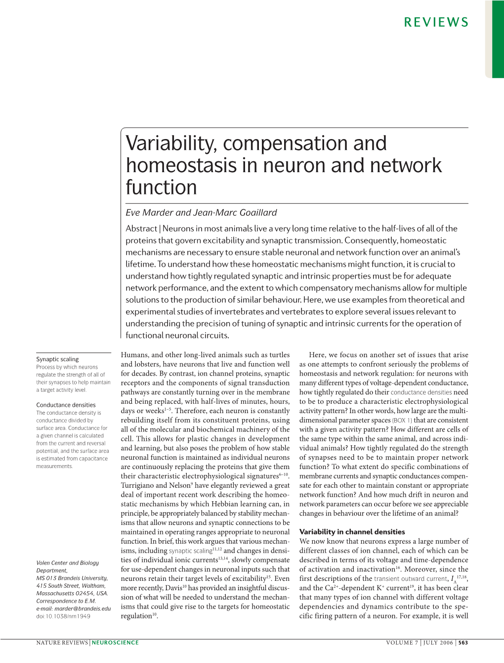 Variability, Compensation and Homeostasis in Neuron and Network Function