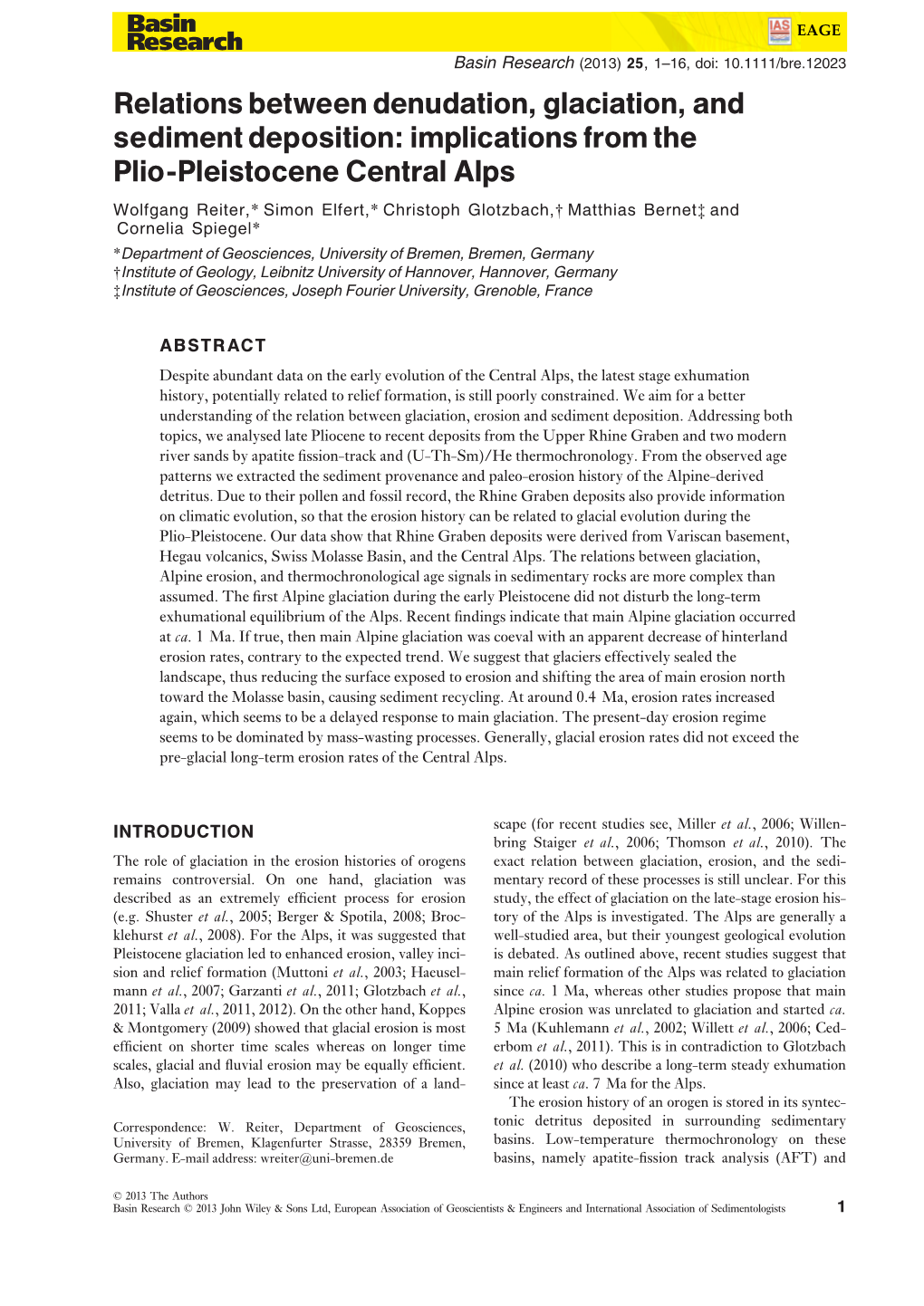 Relations Between Denudation, Glaciation, and Sediment Deposition