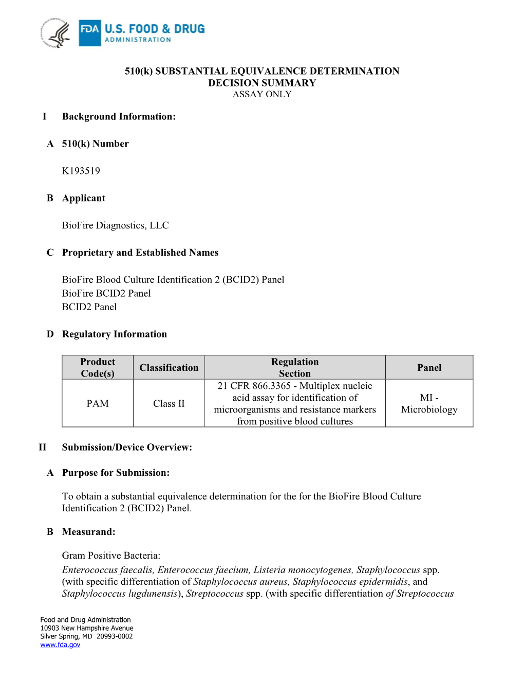 Decision Summary Assay Only