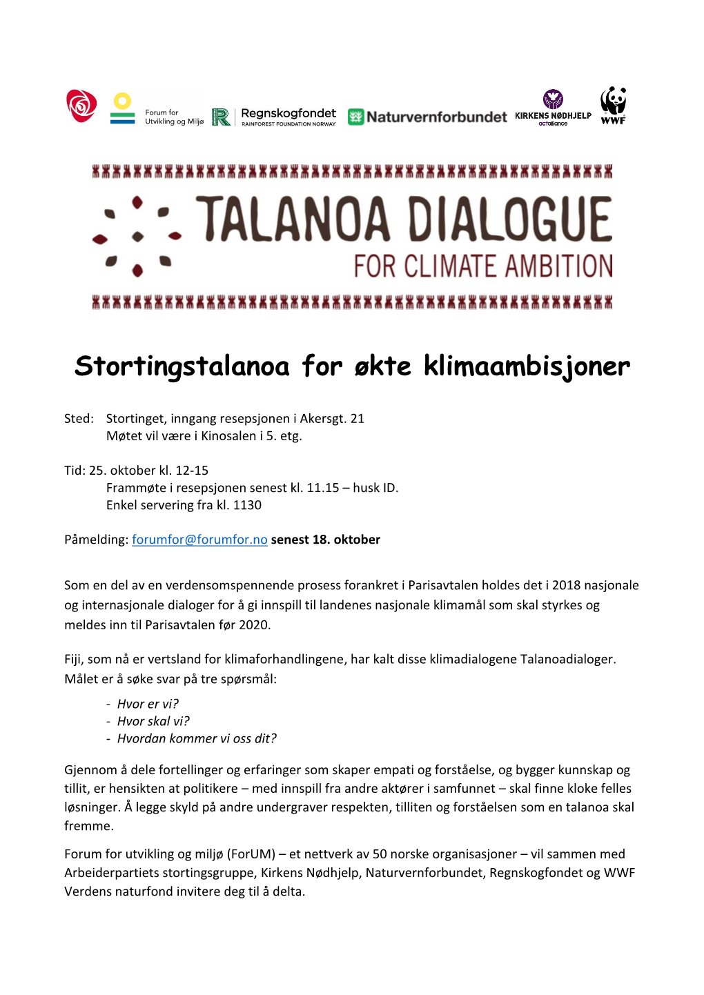 Stortingstalanoa for Økte Klimaambisjoner