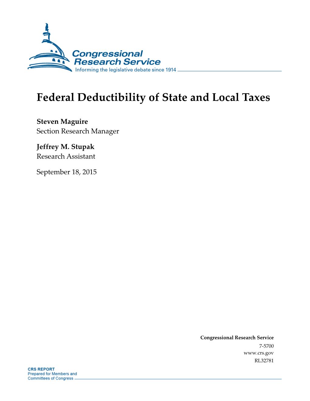 Federal Deductibility of State and Local Taxes