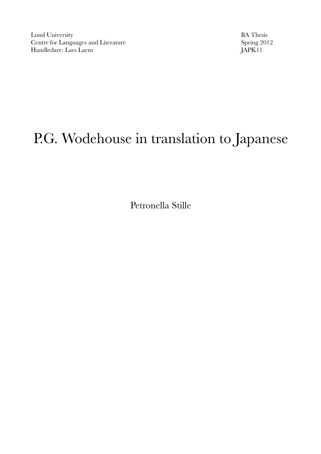 PG Wodehouse in Translation to Japanese