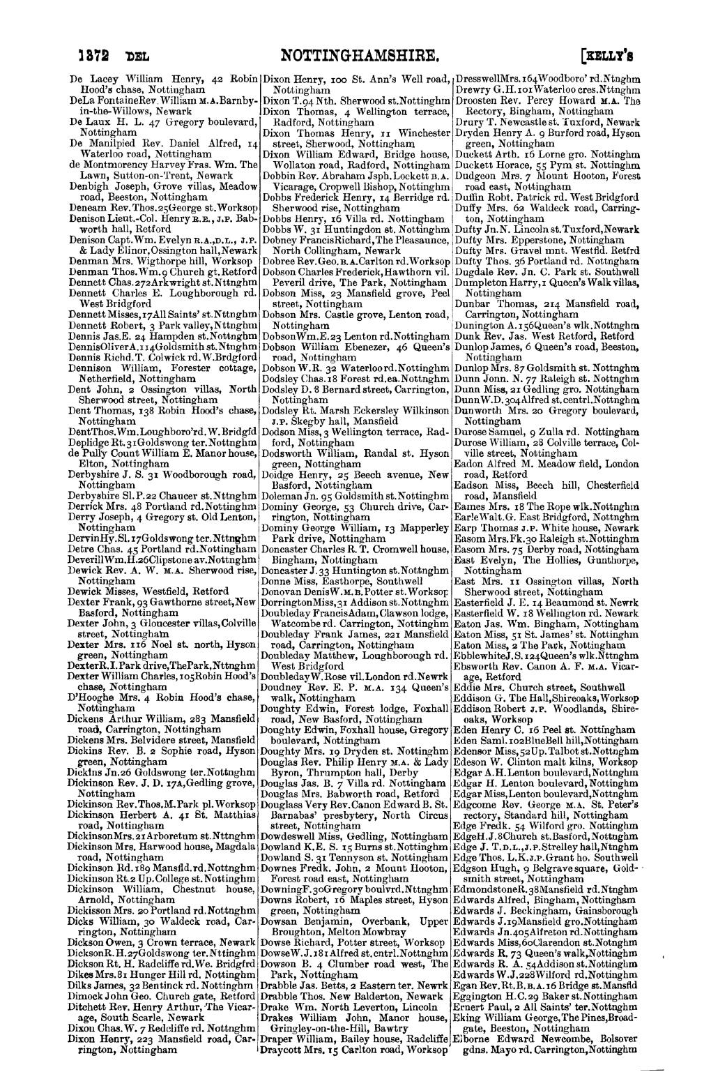NOTTINGHAMSHIRE. [:S:ELLY'8 De Lacey William Henry, 42 Robin Dixon Henry, 100 St