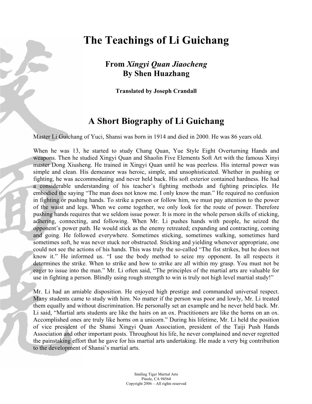 The Teachings of Li Guichang