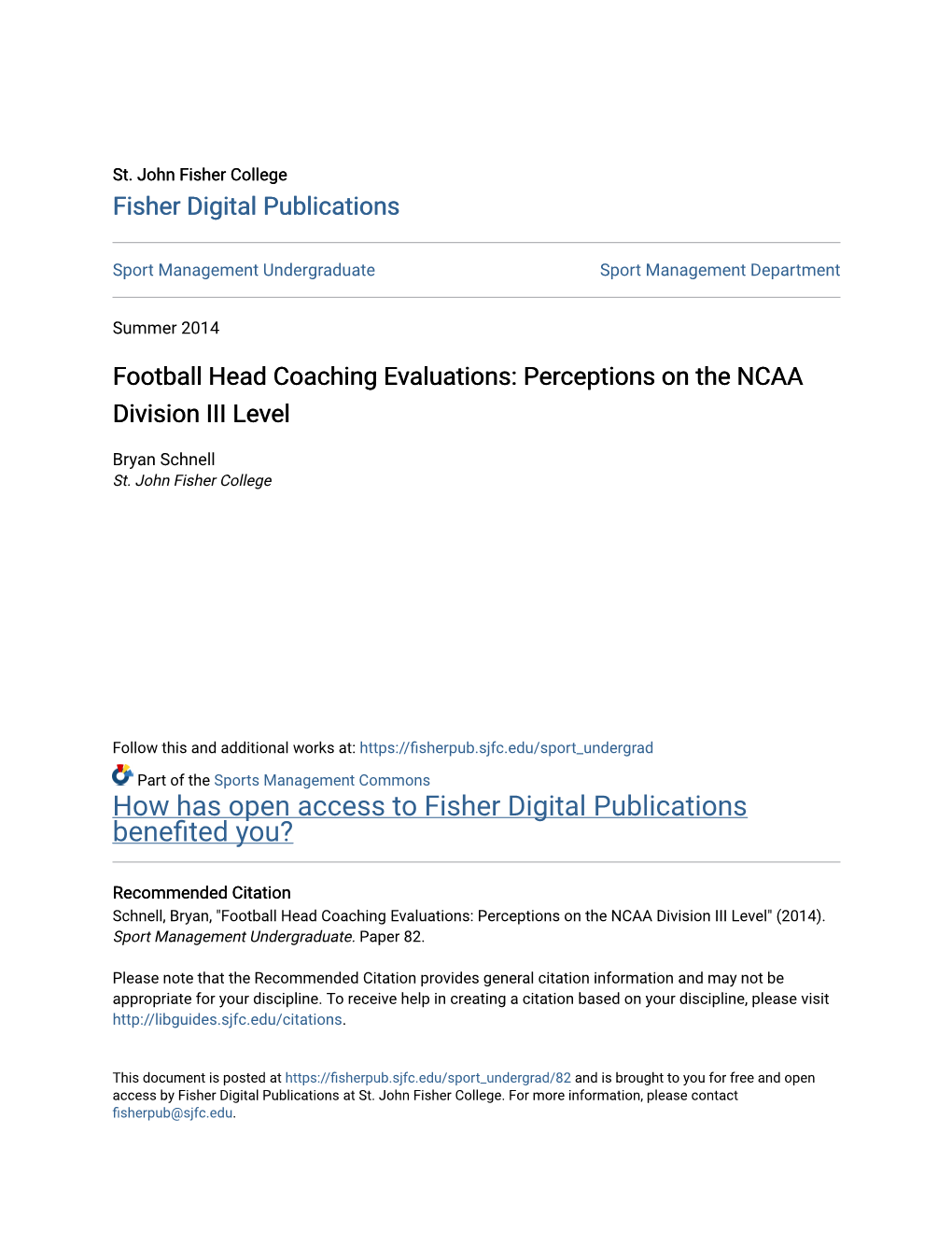 Football Head Coaching Evaluations: Perceptions on the NCAA Division III Level