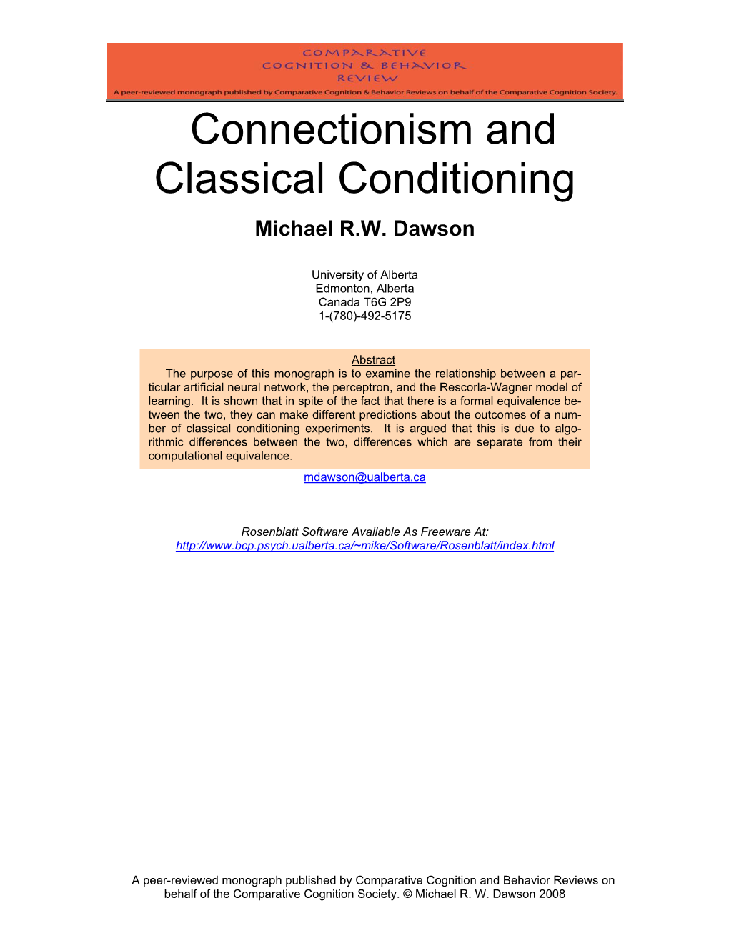 Connectionism and Classical Conditioning