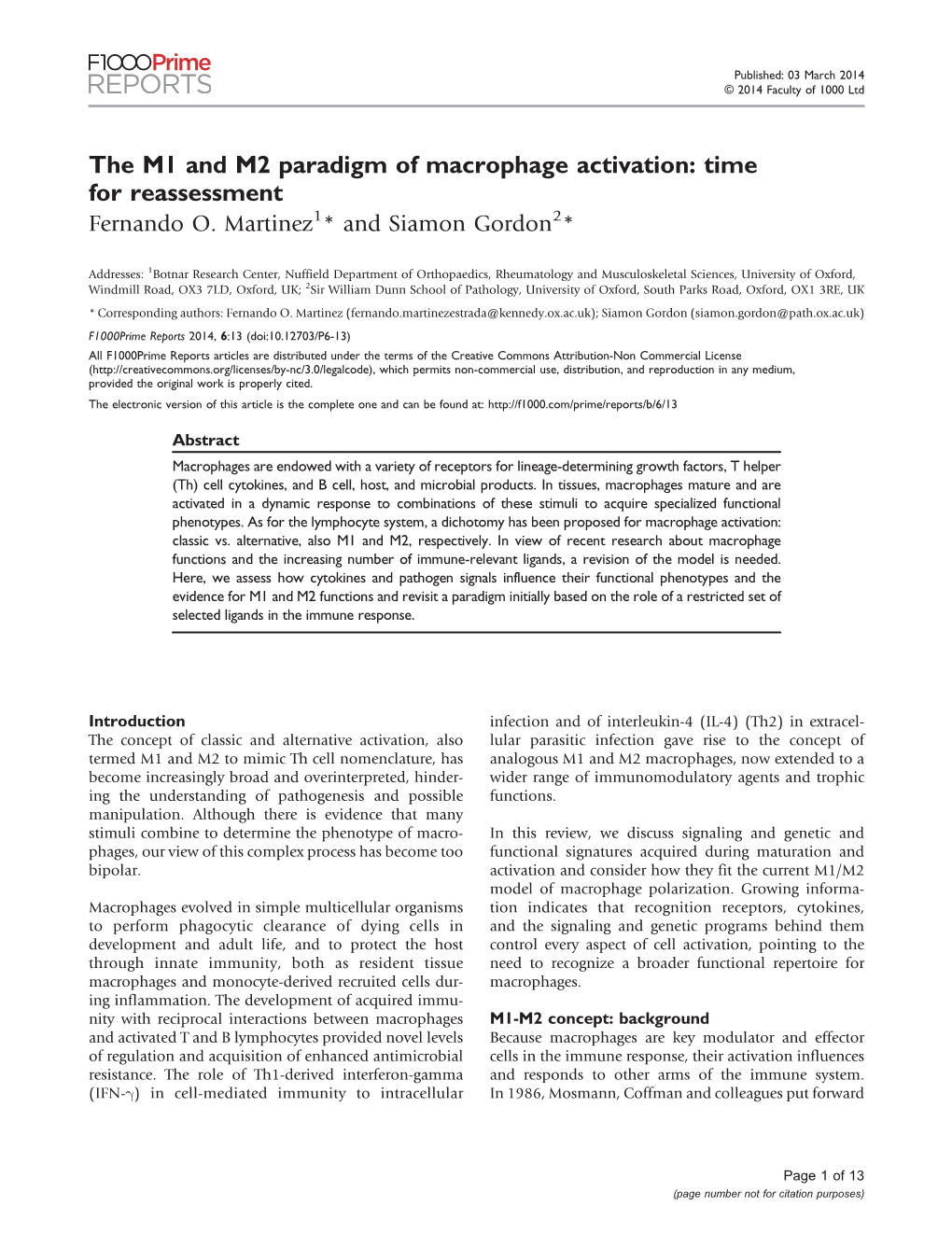 The M1 and M2 Paradigm of Macrophage Activation: Time for Reassessment Fernando O