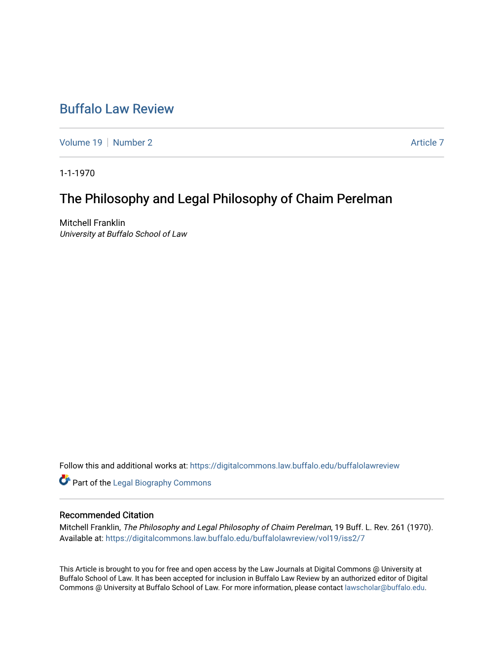 The Philosophy and Legal Philosophy of Chaim Perelman