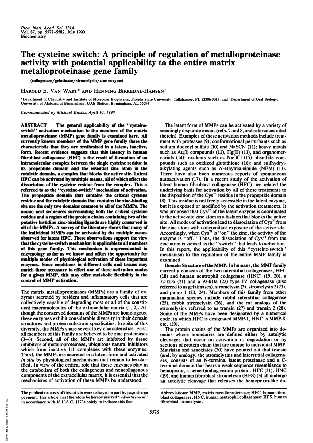 The Cysteine Switch