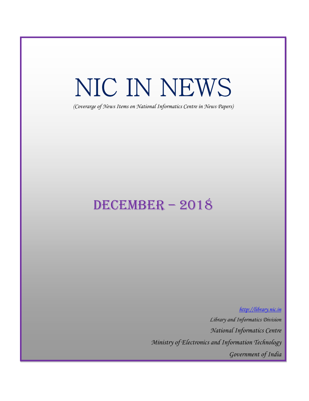 NIC in NEWS (Coverarge of News Items on National Informatics Centre in News Papers)