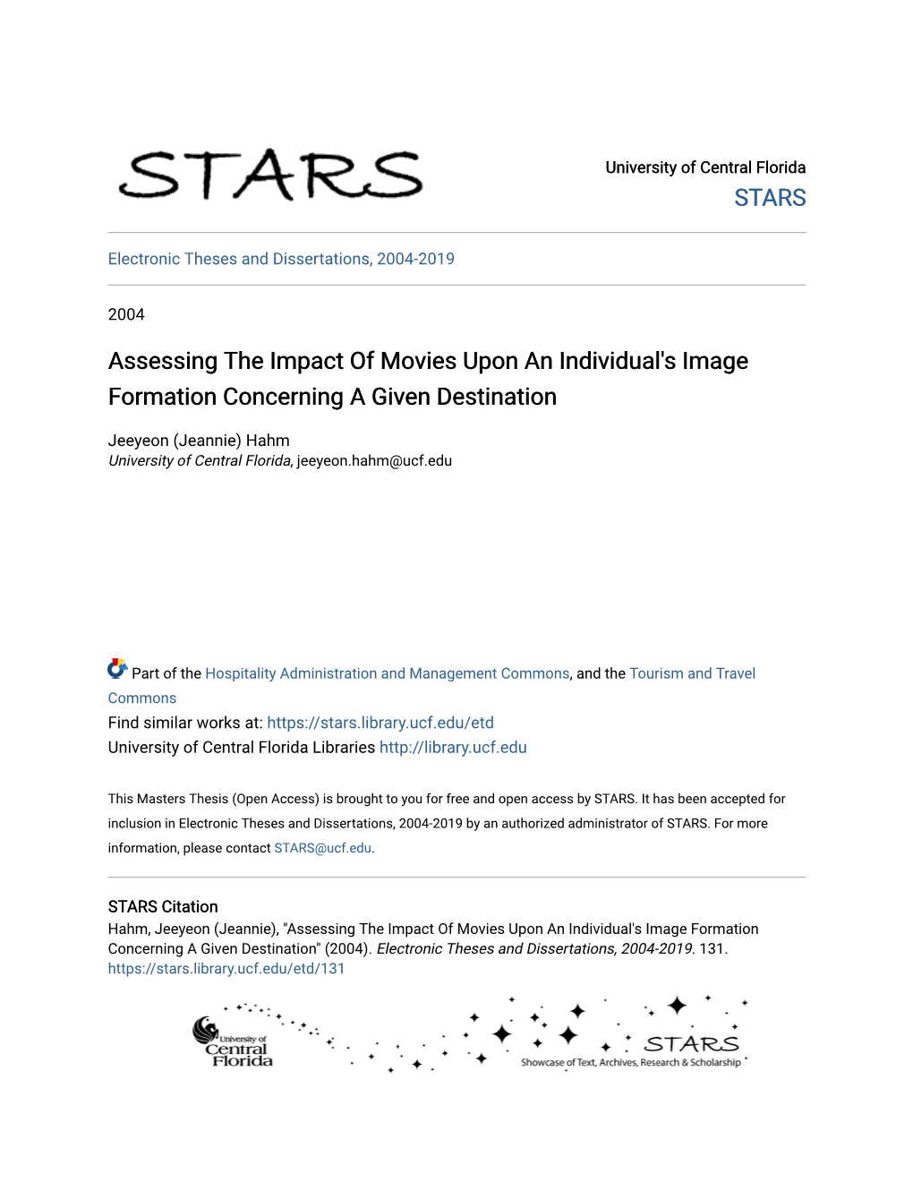 Assessing the Impact of Movies Upon an Individual's Image Formation Concerning a Given Destination