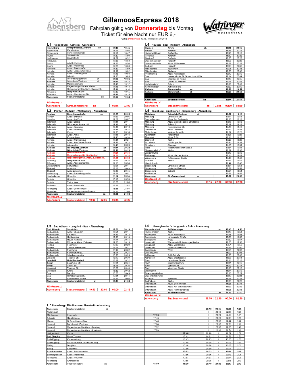 Gillamoosexpress 2018 Fahrplan Gültig Von Donnerstag Bis Montag Ticket Für Eine Nacht Nur EUR 6,- Gültig: Donnerstag 30.08