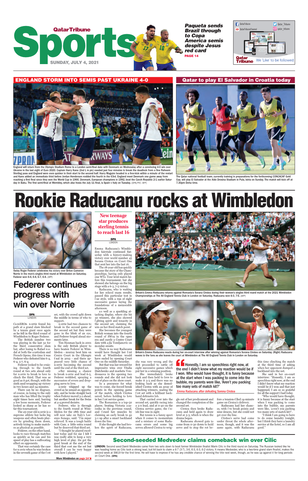 Rookie Raducanu Rocks at Wimbledon New Teenage Star Produces Sterling Tennis to Reach Last 16 DPA London