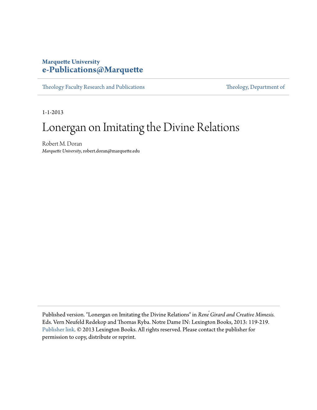 Lonergan on Imitating the Divine Relations Robert M