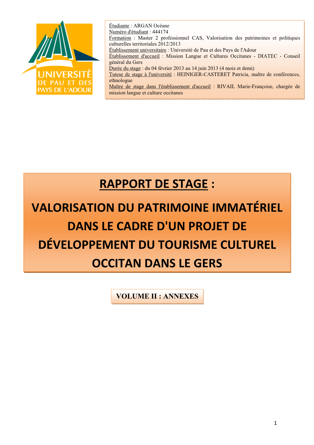 Rapport De Stage, Volume 2, Annexes