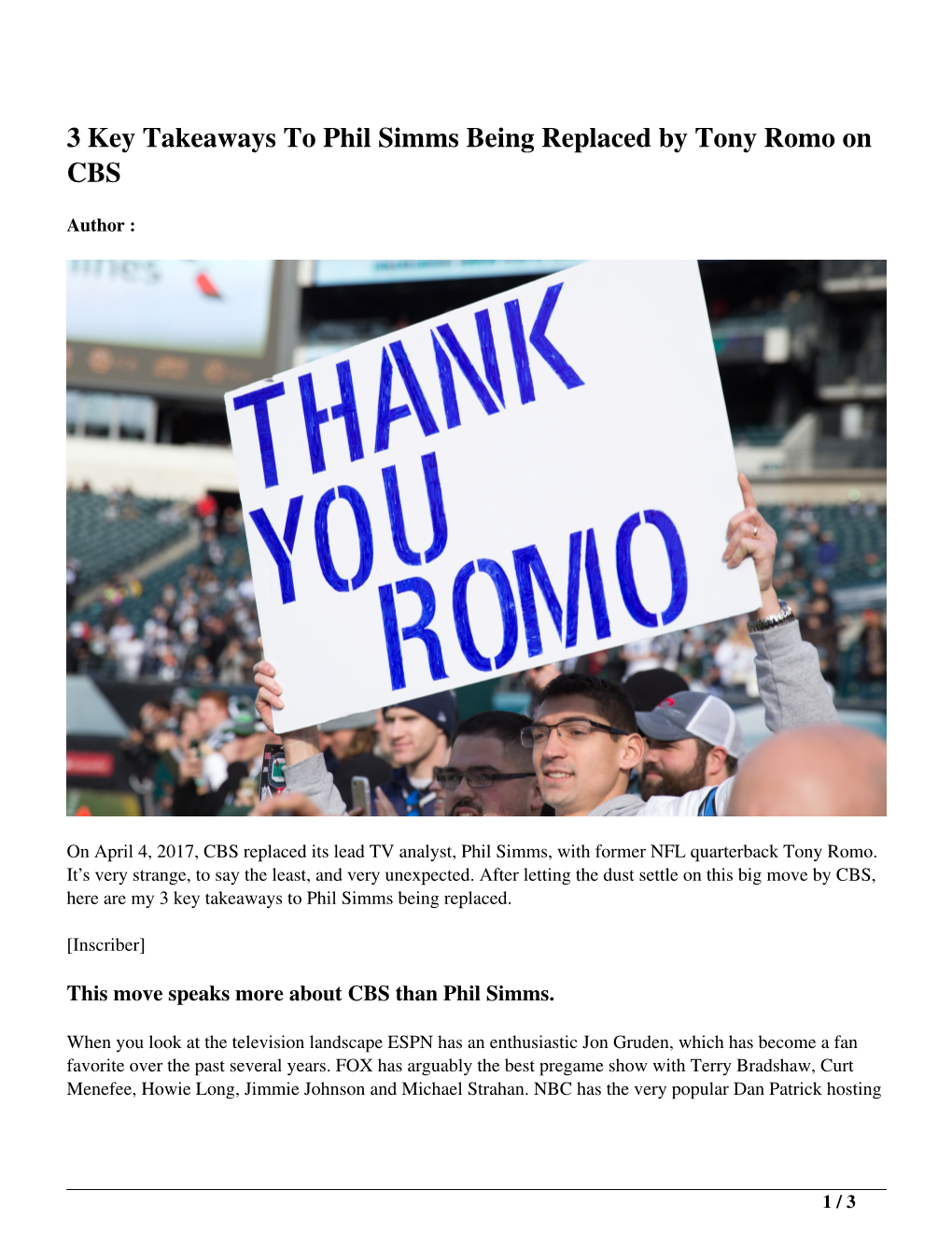3 Key Takeaways to Phil Simms Being Replaced by Tony Romo on CBS