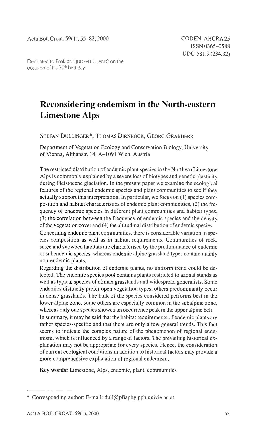 Reconsidering Endemism in the North-Eastern Limestone Alps