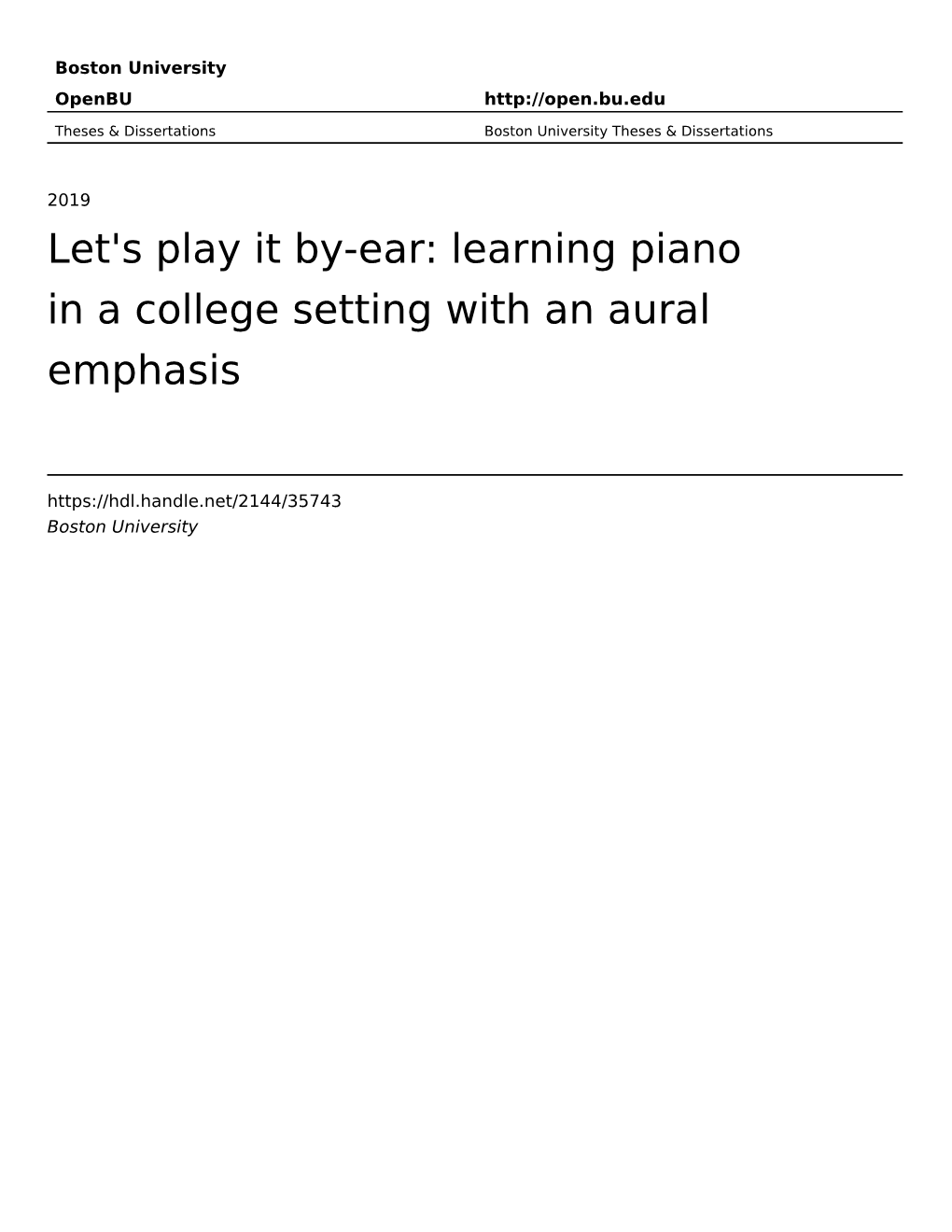 Let's Play It By-Ear: Learning Piano in a College Setting with an Aural Emphasis