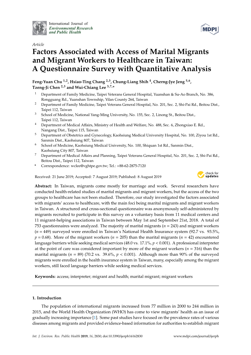Factors Associated with Access of Marital Migrants and Migrant Workers to Healthcare in Taiwan: a Questionnaire Survey with Quantitative Analysis
