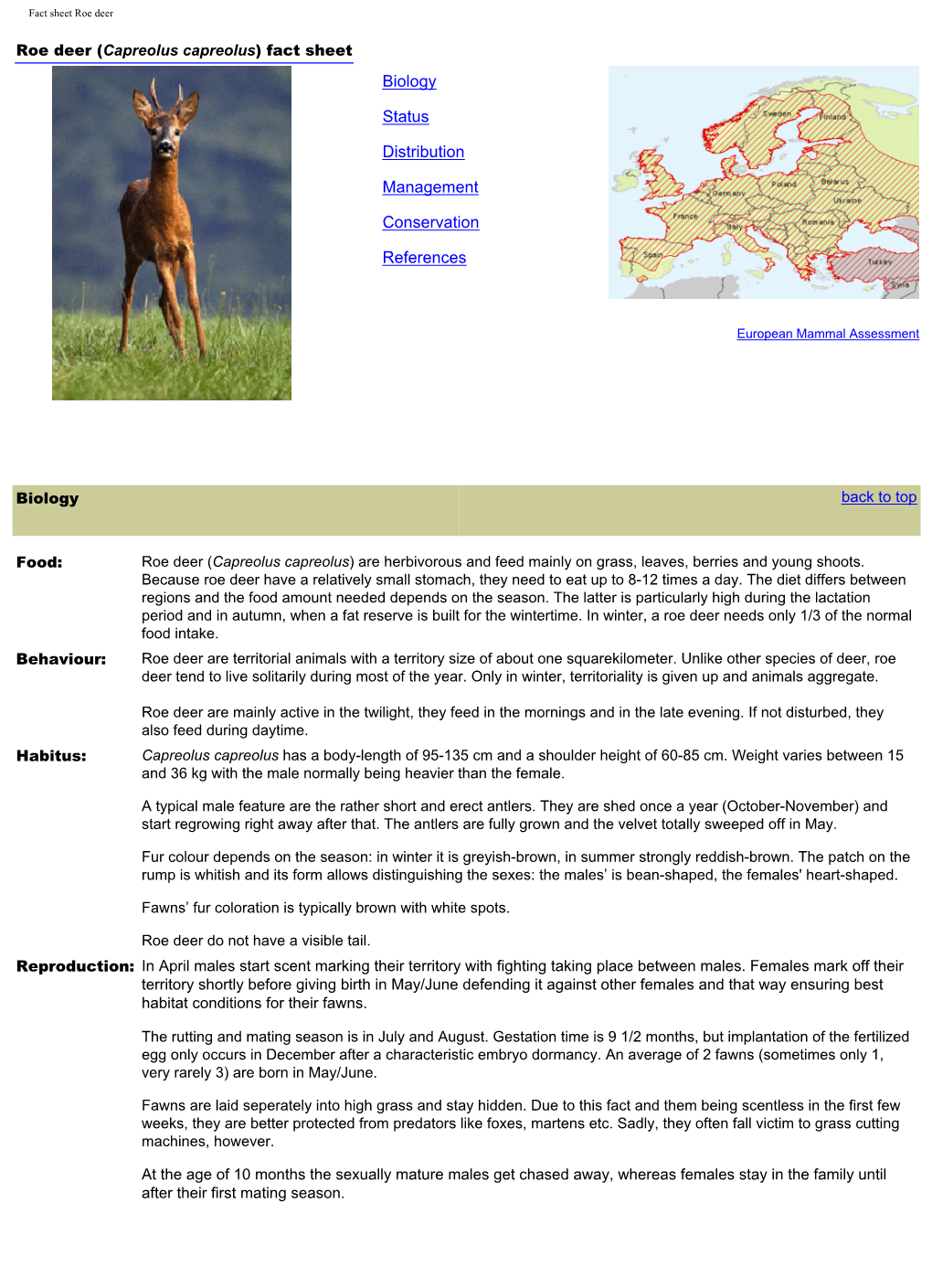 Fact Sheet Roe Deer