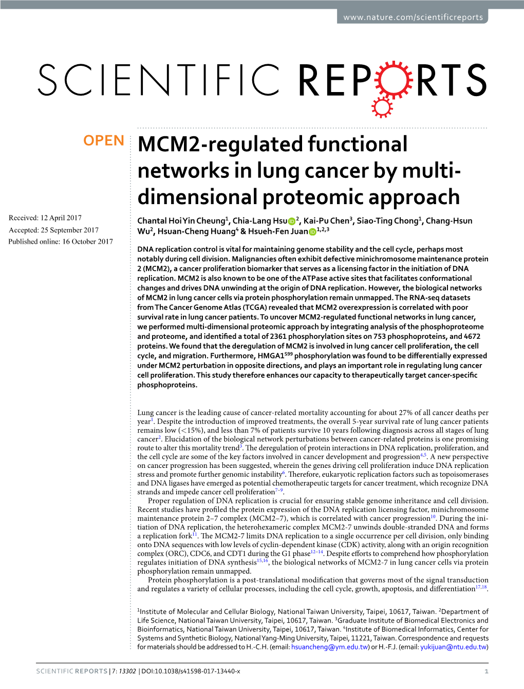 MCM2-Regulated Functional Networks in Lung Cancer by Multi