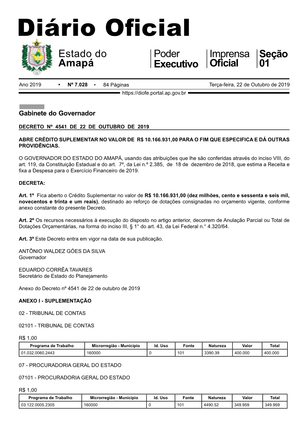 Diário Oficial Estado Do Poder Imprensa Seção Amapá Executivo Oficial 01