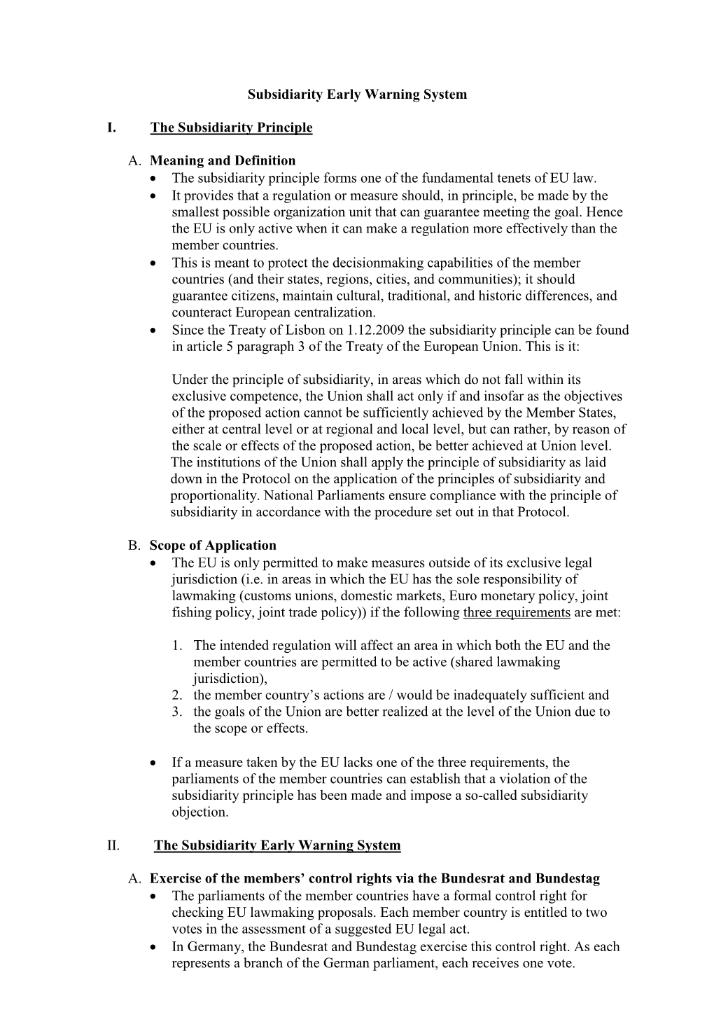 Subsidiarity Early Warning System