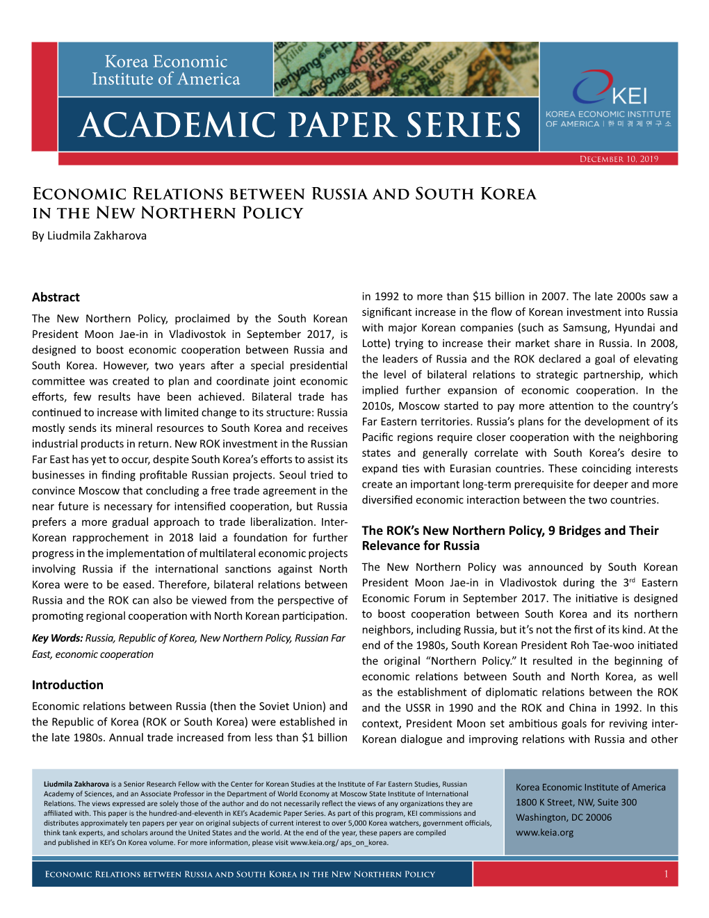 Economic Relations Between Russia and South Korea in the New Northern Policy by Liudmila Zakharova