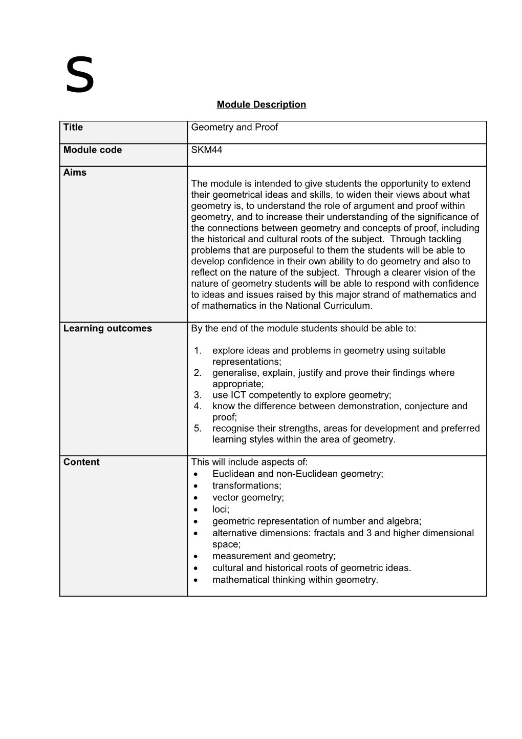 Module Description s1