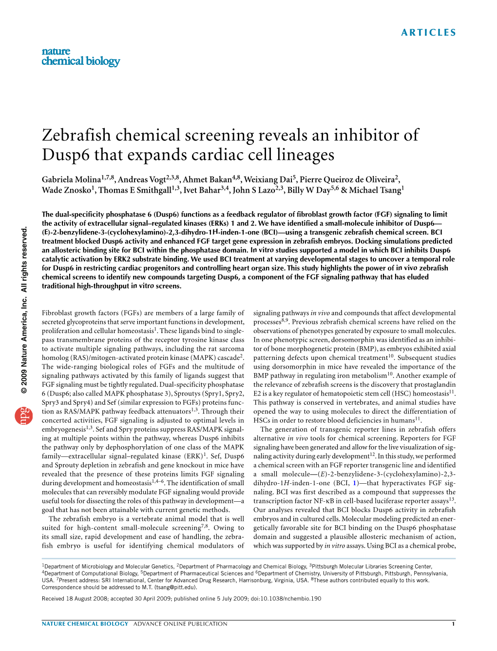 Zebrafish Chemical Screening Reveals an Inhibitor of Dusp6 That Expands Cardiac Cell Lineages